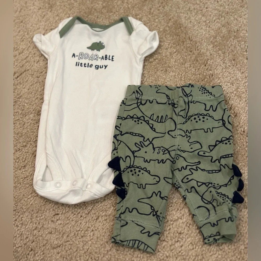Carter's White and Green Dinosaur Set